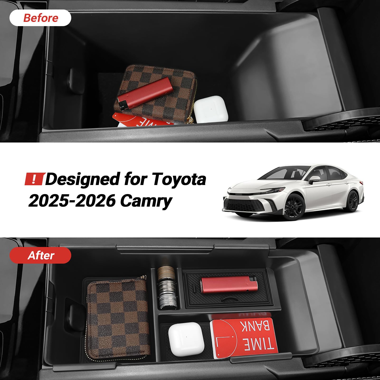 Bercicci center console organizer with wireless charging maintains power and order.