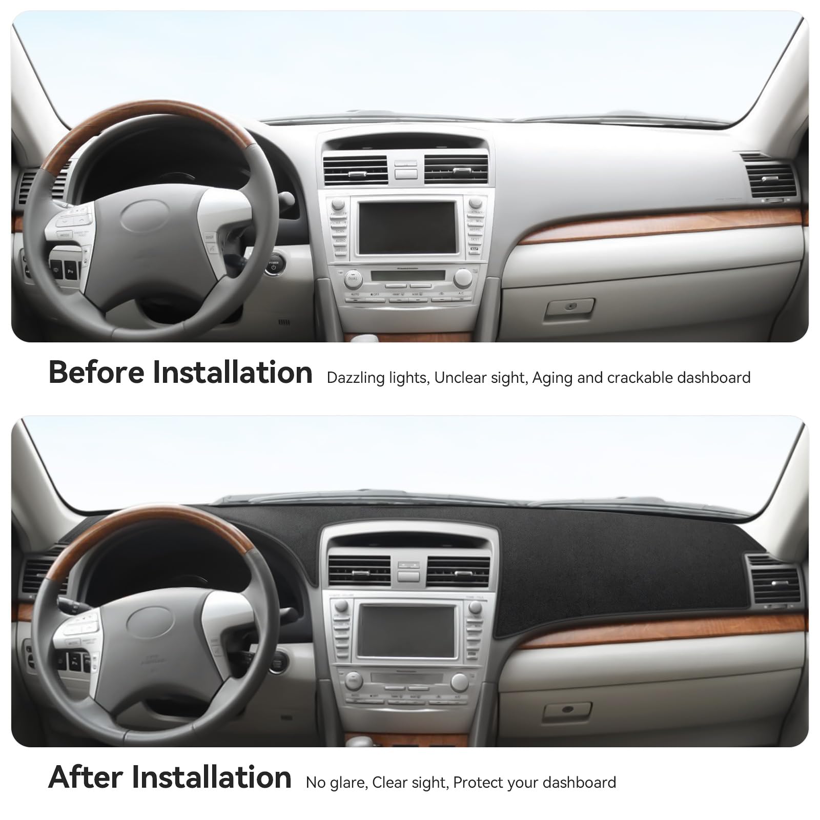 Soft flannel texture of Bercicci dash cover provides gentle dashboard protection.