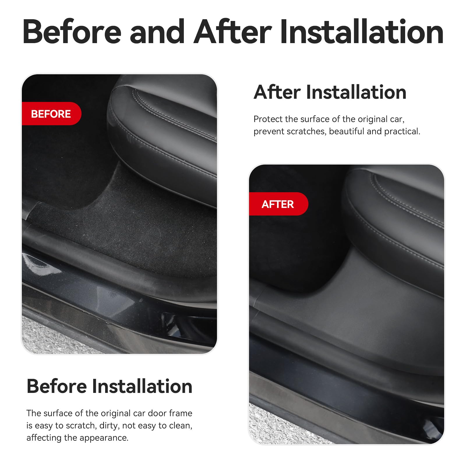 Bercicci door sill protector installed inside Model Y interior to prevent scratches.