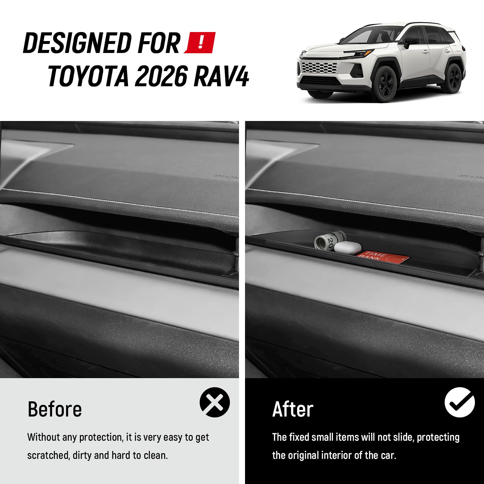Bercicci Rav4 dash storage protection guards storage space from wear.