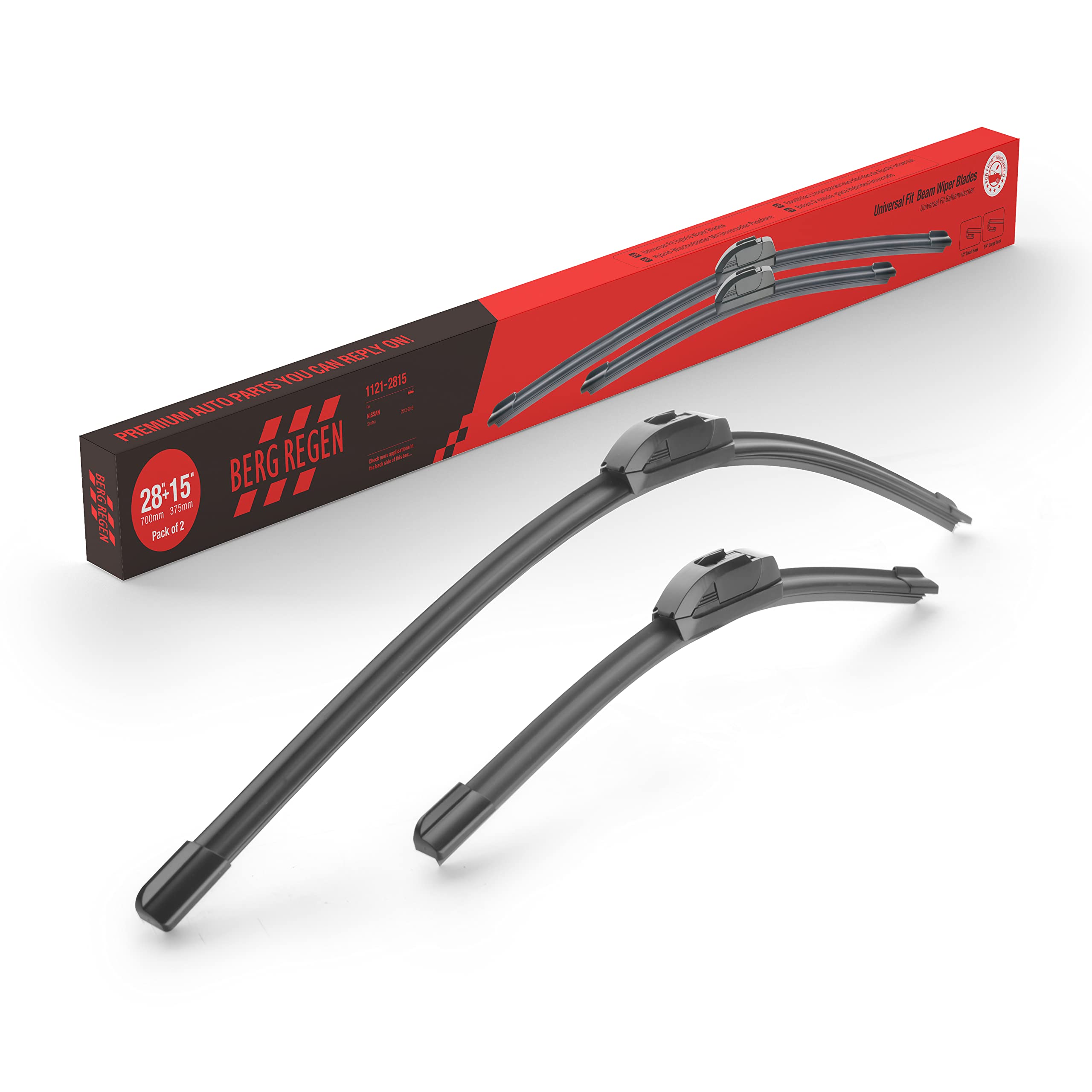 BERG REGEN 28in wiper blades installed on Nissan Sentra for smooth, streak-free visibility.
