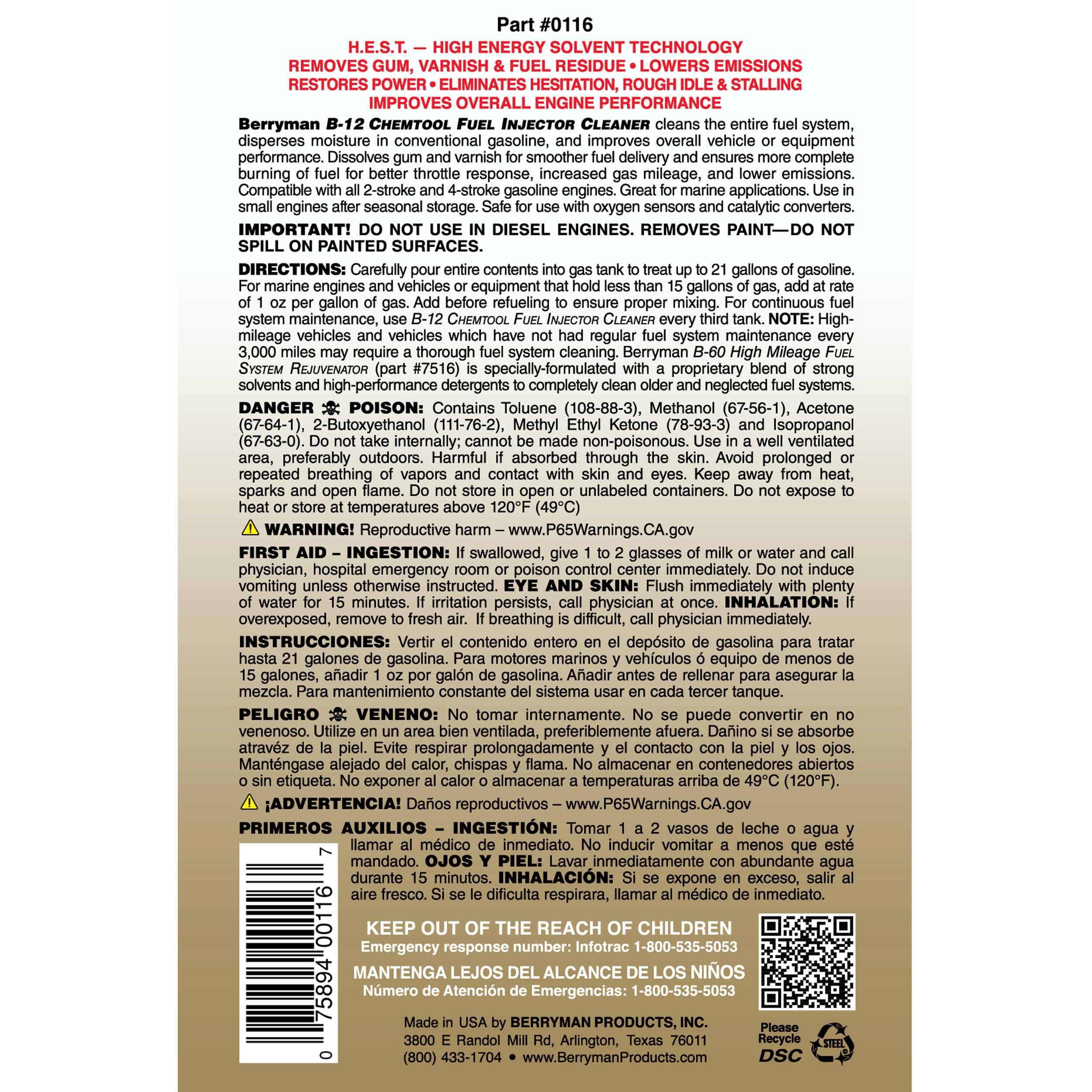 Berryman B-12 Chemtool is safe for catalytic converters and O2 sensors.