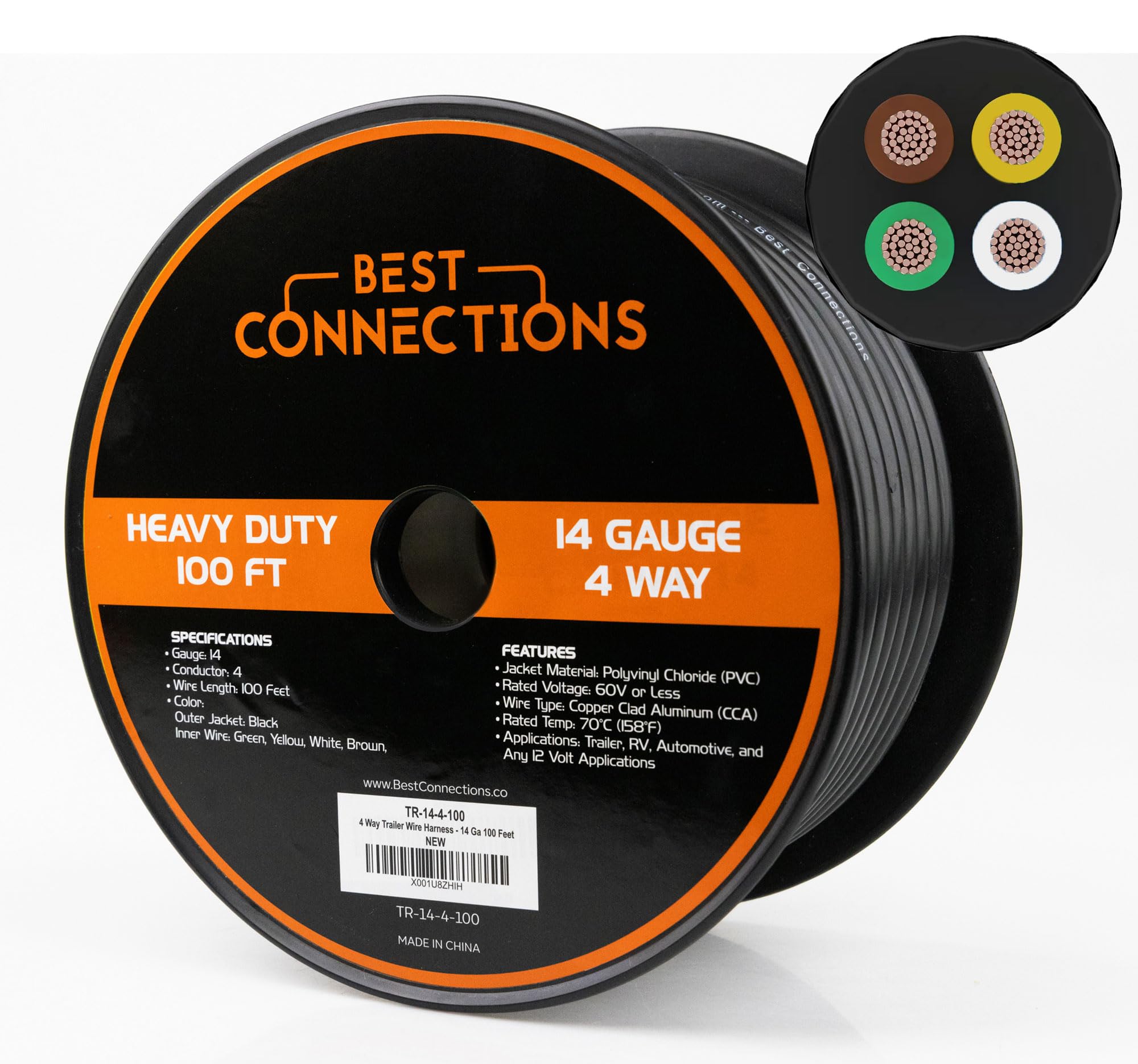 BEST CONNECTIONS 4-Way Trailer Wire color-coded wires for simple trailer hookups.