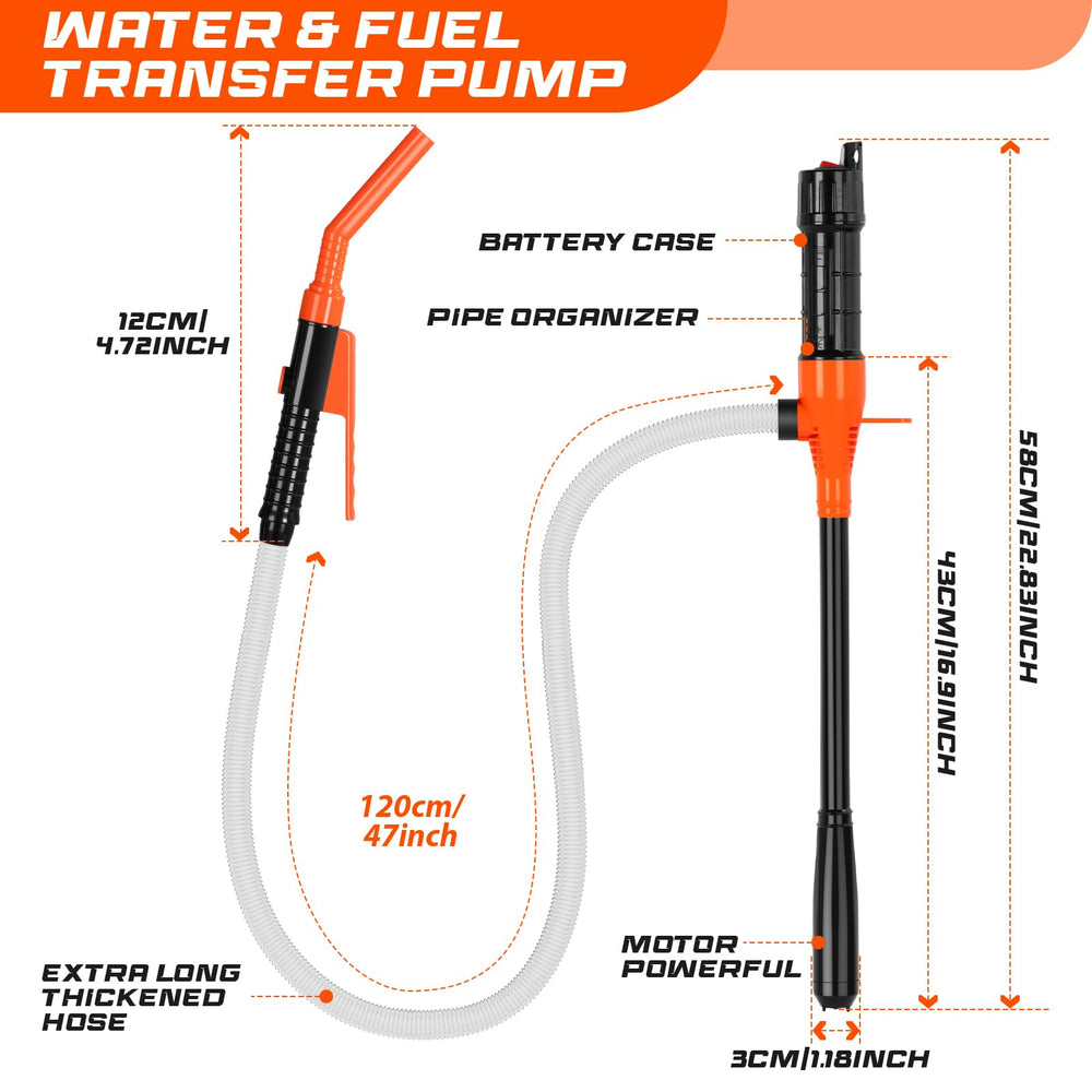 Transferring gasoline, diesel, kerosene, and water is supported.