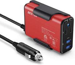 BESTEK 150W inverter front view, compact car power solution for on-the-go charging.