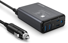 Bestek 150W inverter front view; compact car adapter for easy on-the-go charging