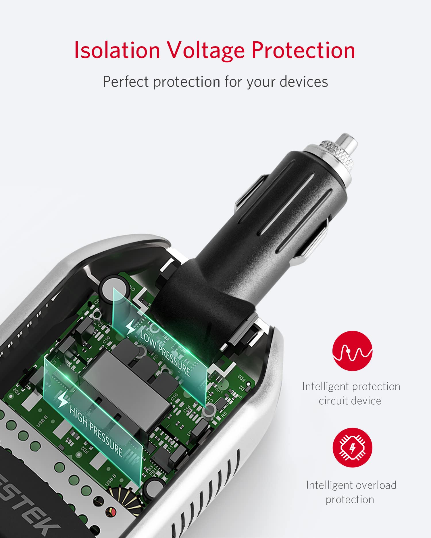 Bestek 150W inverter compact and travel-ready in a car