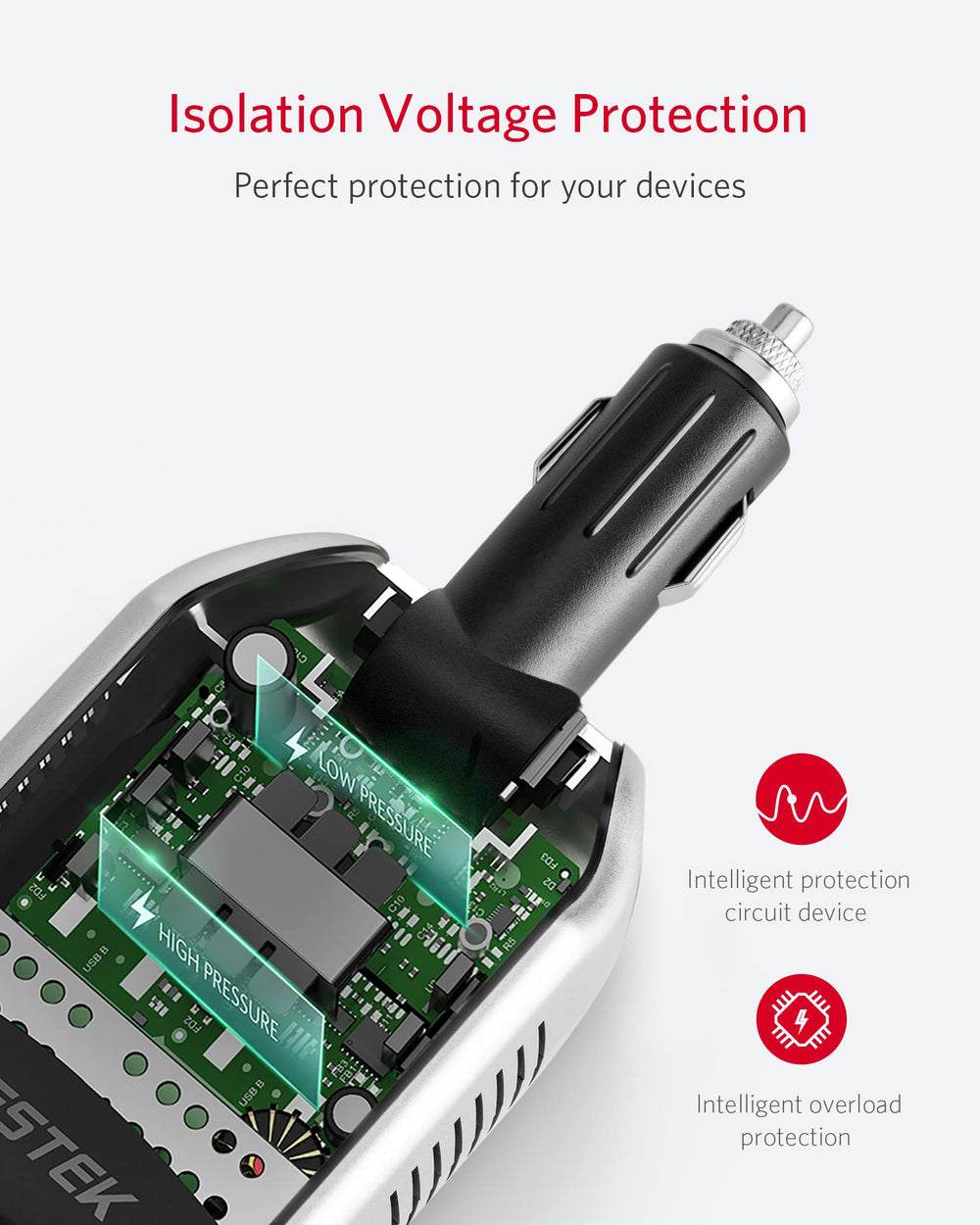 Bestek 150W inverter compact and travel-ready in a car