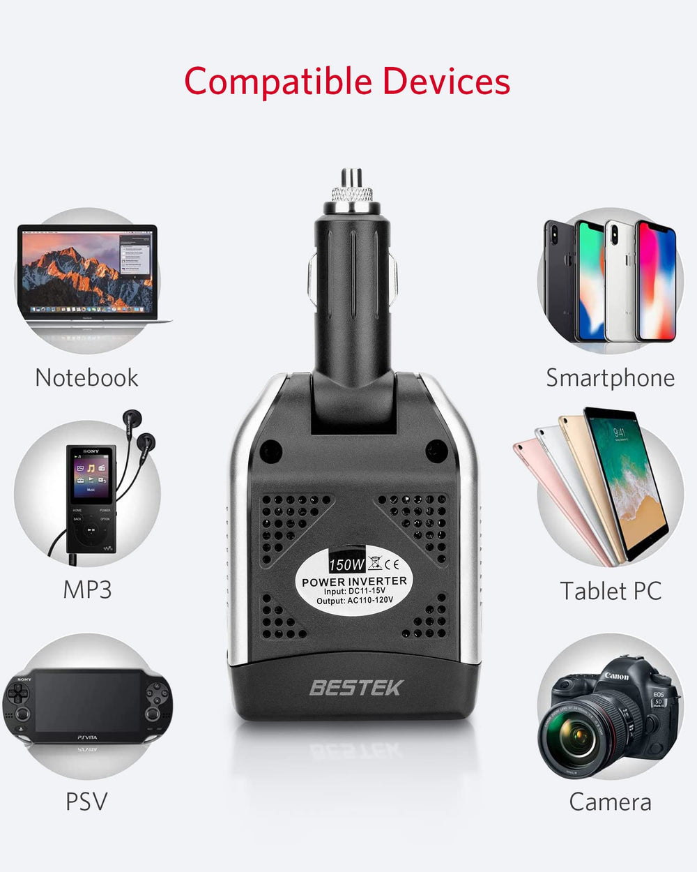 Bestek compact cube-design inverter for everyday travel use