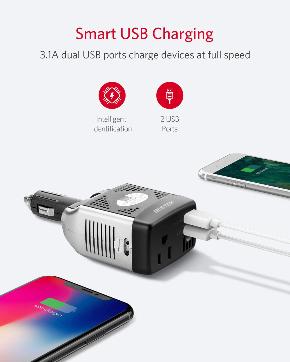 Bestek inverter 90° rotatable plug fitting tight vehicle spaces