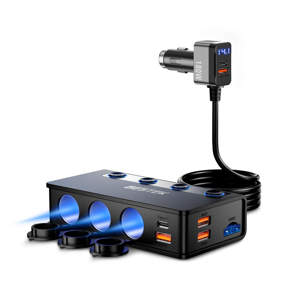 BESTEK 180W splitter with three sockets for on-the-road charging