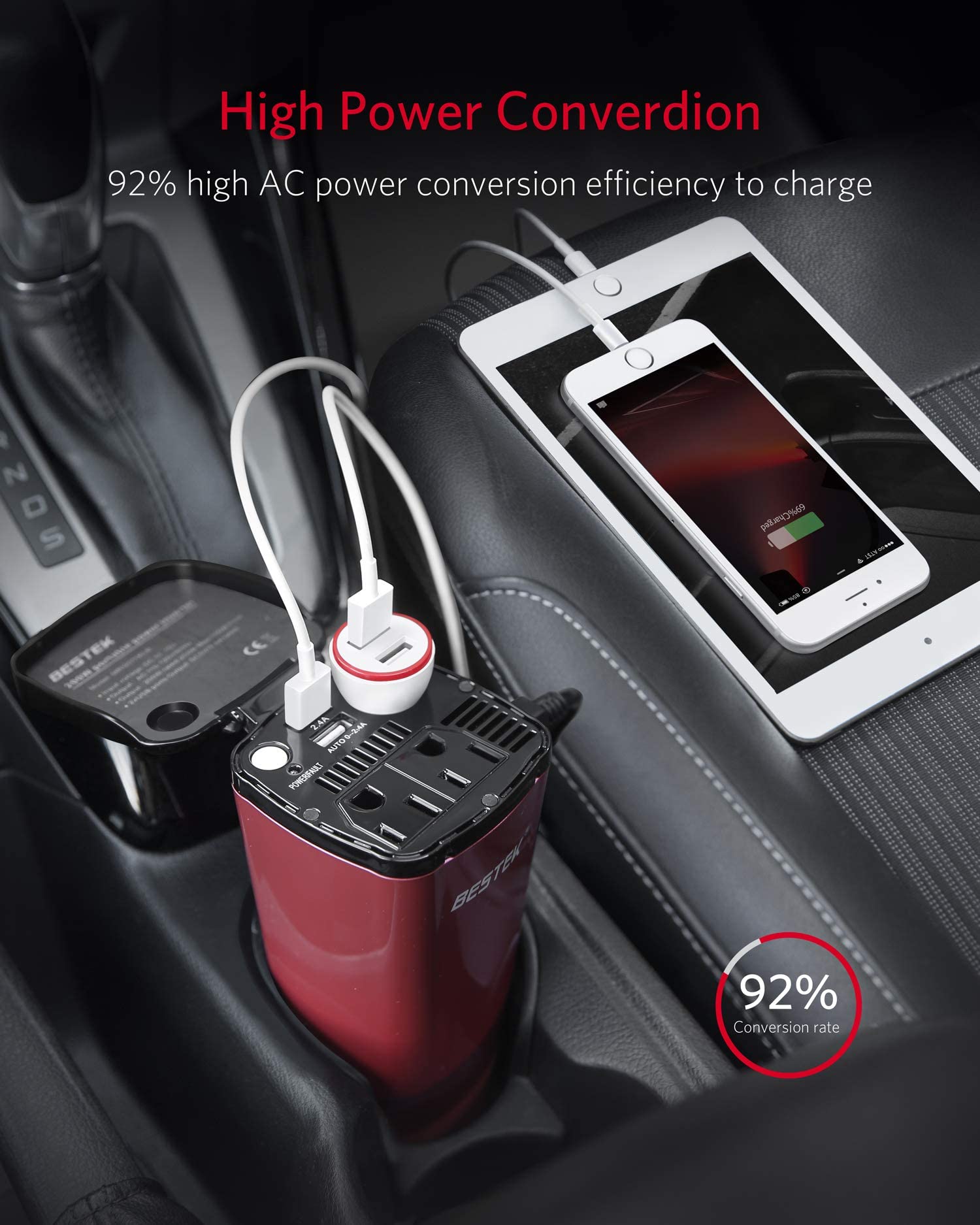 BESTEK smart detector USB ports charging devices quickly while driving