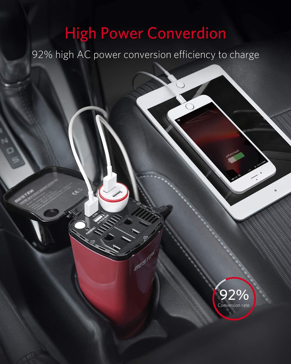 BESTEK smart detector USB ports charging devices quickly while driving