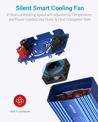 Bestek inverter battery clamps connect to car battery for continuous power.