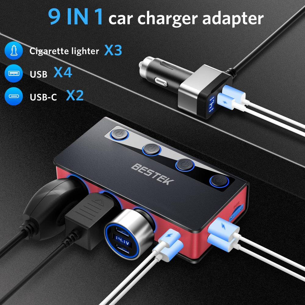 Bestek 9-in-1 splitter side view with multiple ports for devices