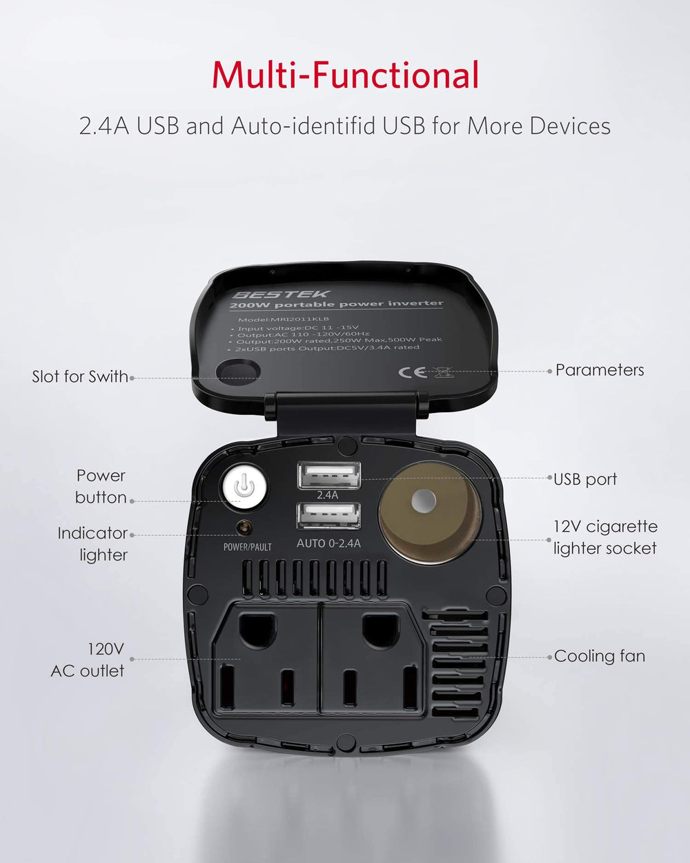 BESTEK cup-holder design inverter ready for easy access during road trips