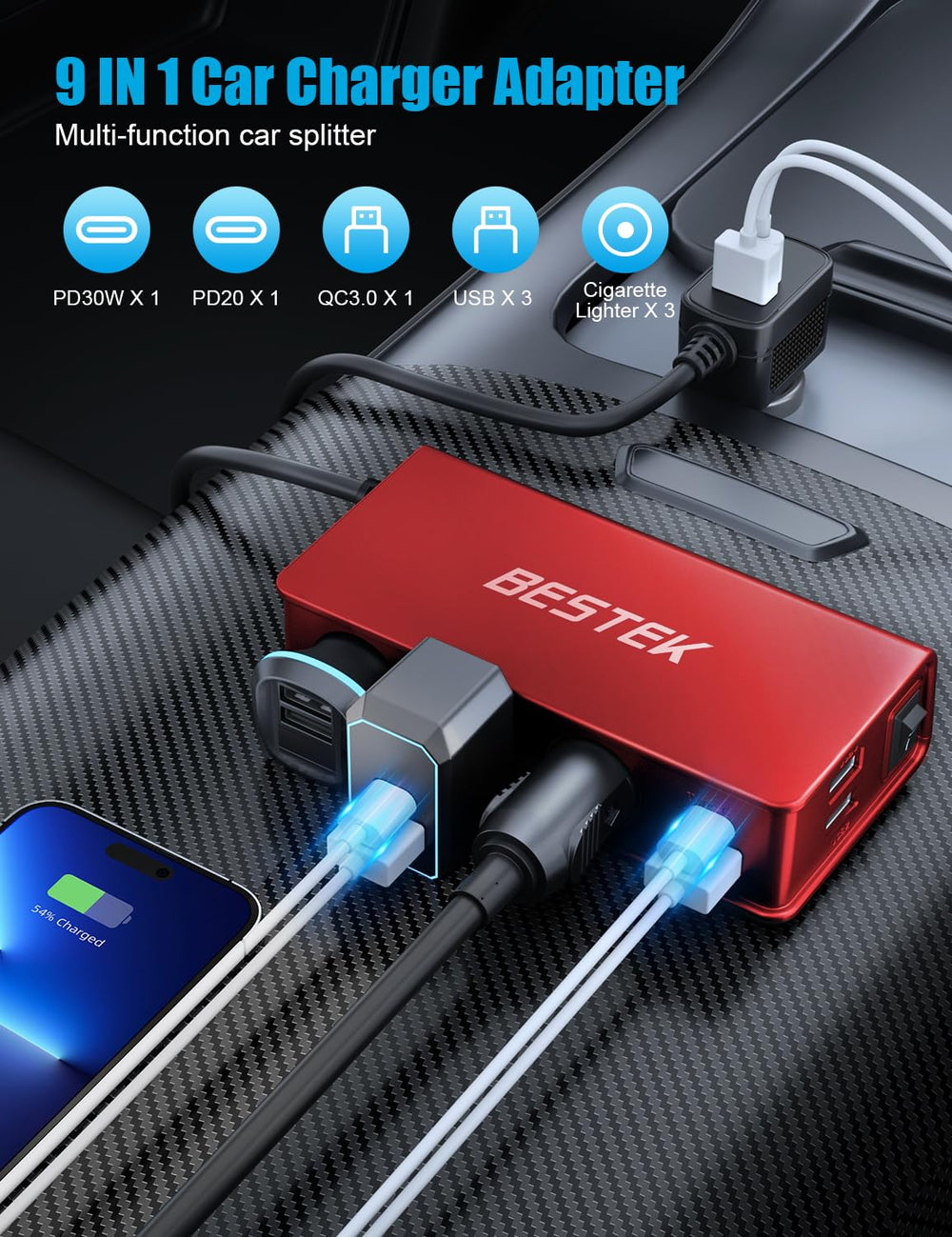 BESTEK PD30W USB-C port enables fast charging while driving.