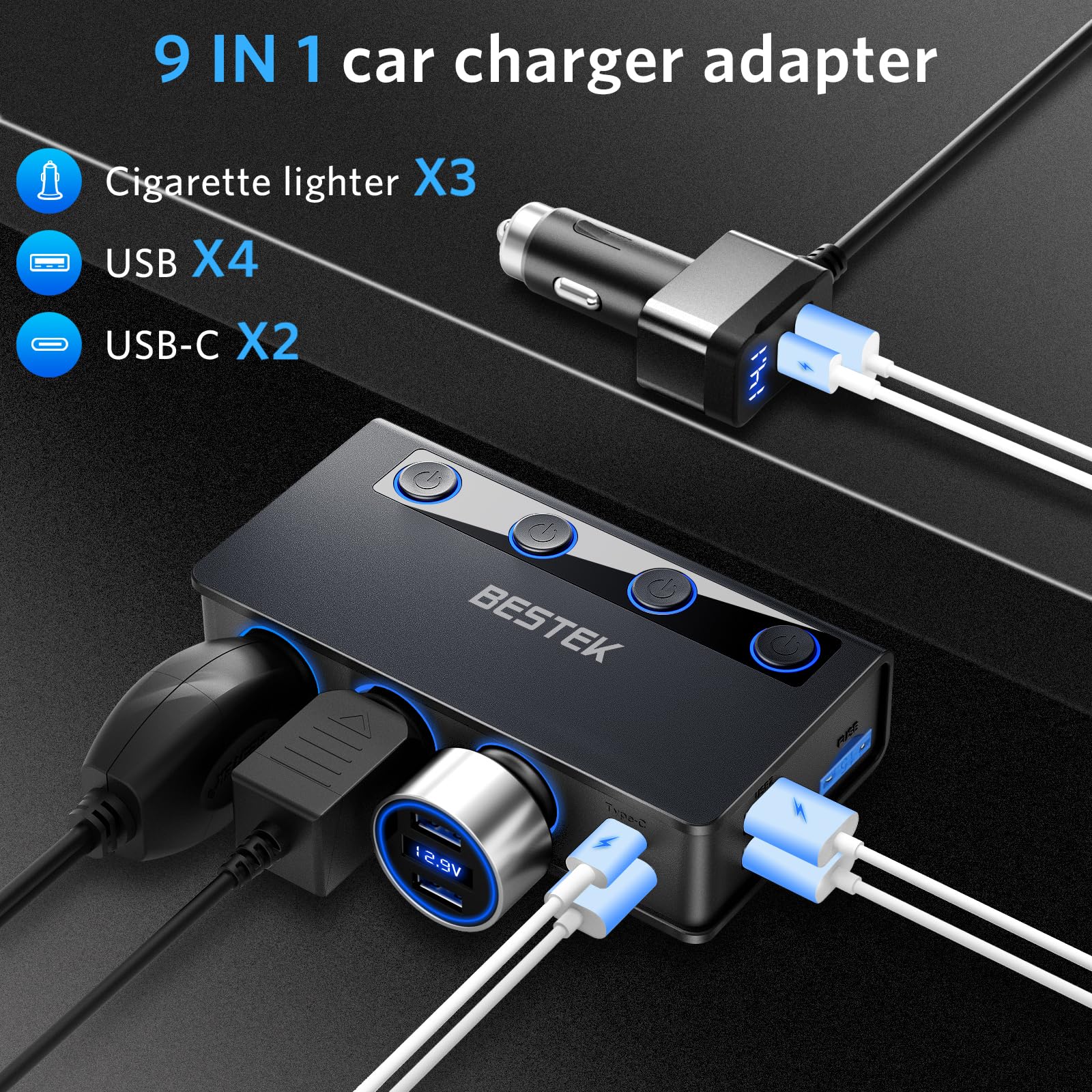 BESTEK PD36W/65W USB-C port and four QC3.0 ports for fast charging