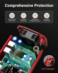 Bestek inverter featuring two 110V outlets for laptops on trips.