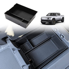 BestEvMod Rivian center console organizer tray keeps essentials within reach.