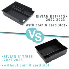BestEvMod Rivian organizer with separate compartments for phone, coins, and cards.