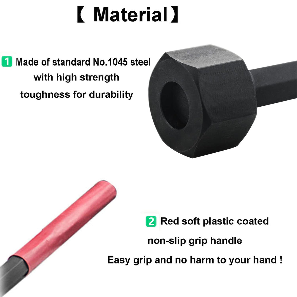 Bestong wrench designed to fit inside the axle tube for safe access.