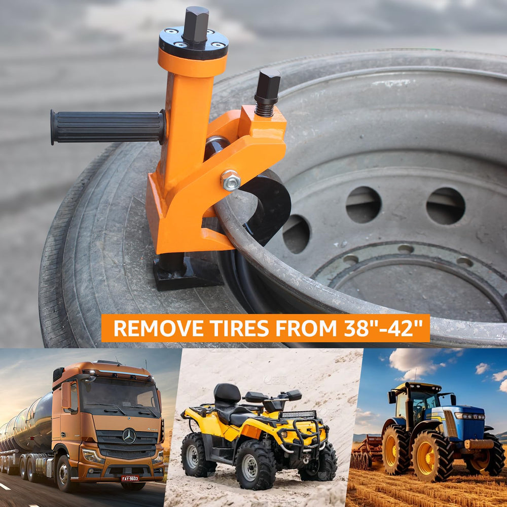 BESTOOL bead breaker on tractor tire demonstrates convenient maintenance without wheel removal.