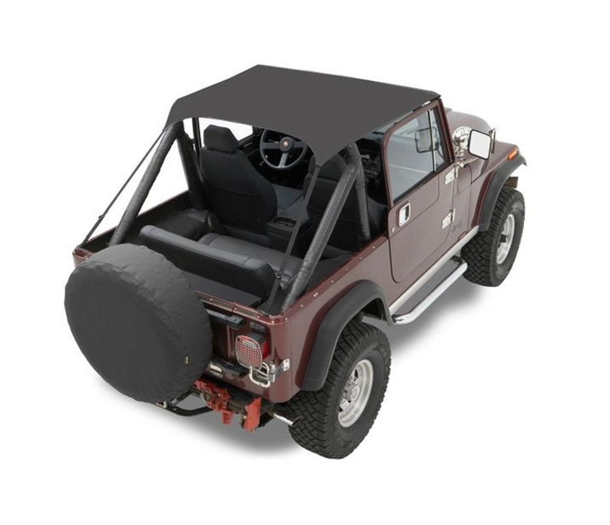 Bestop bikini top in black crush covers front seats for CJ7 and early Wranglers.