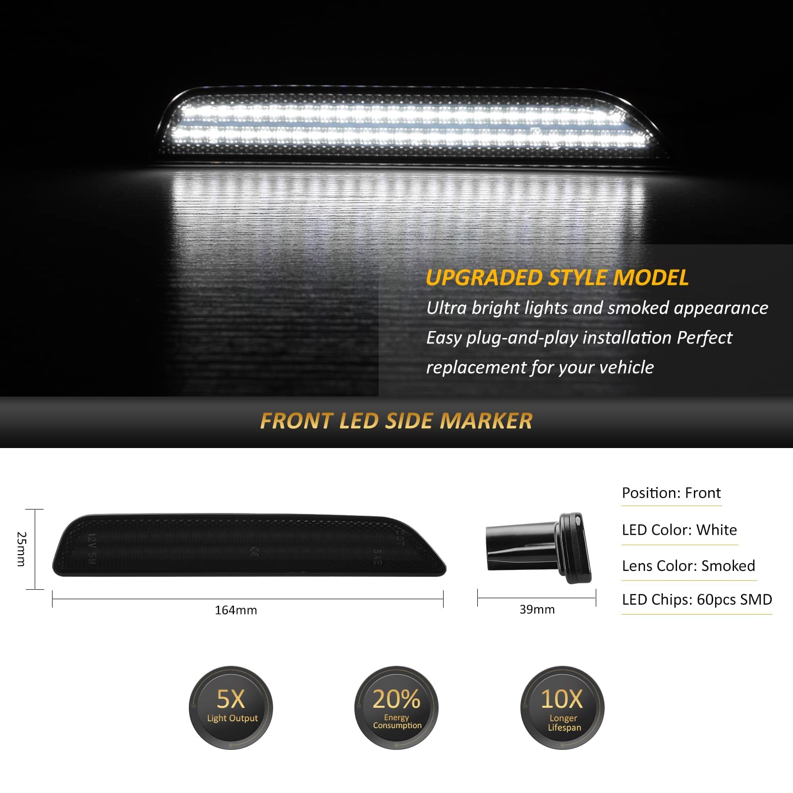Bestview LED front right smoked side marker for Mustang