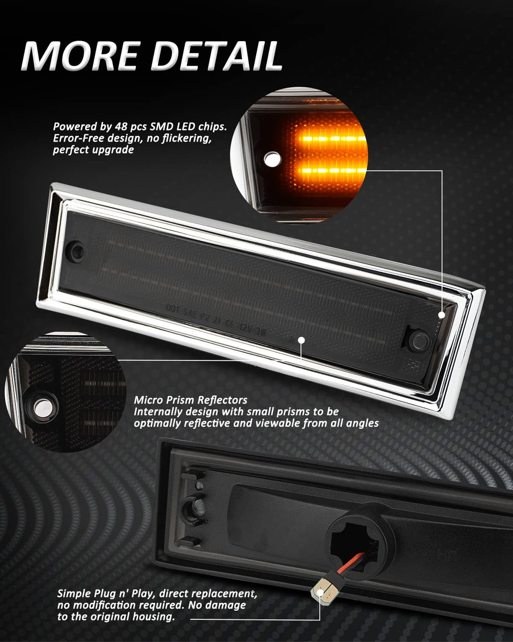 Bestview LED side marker light on front passenger side improves night visibility.