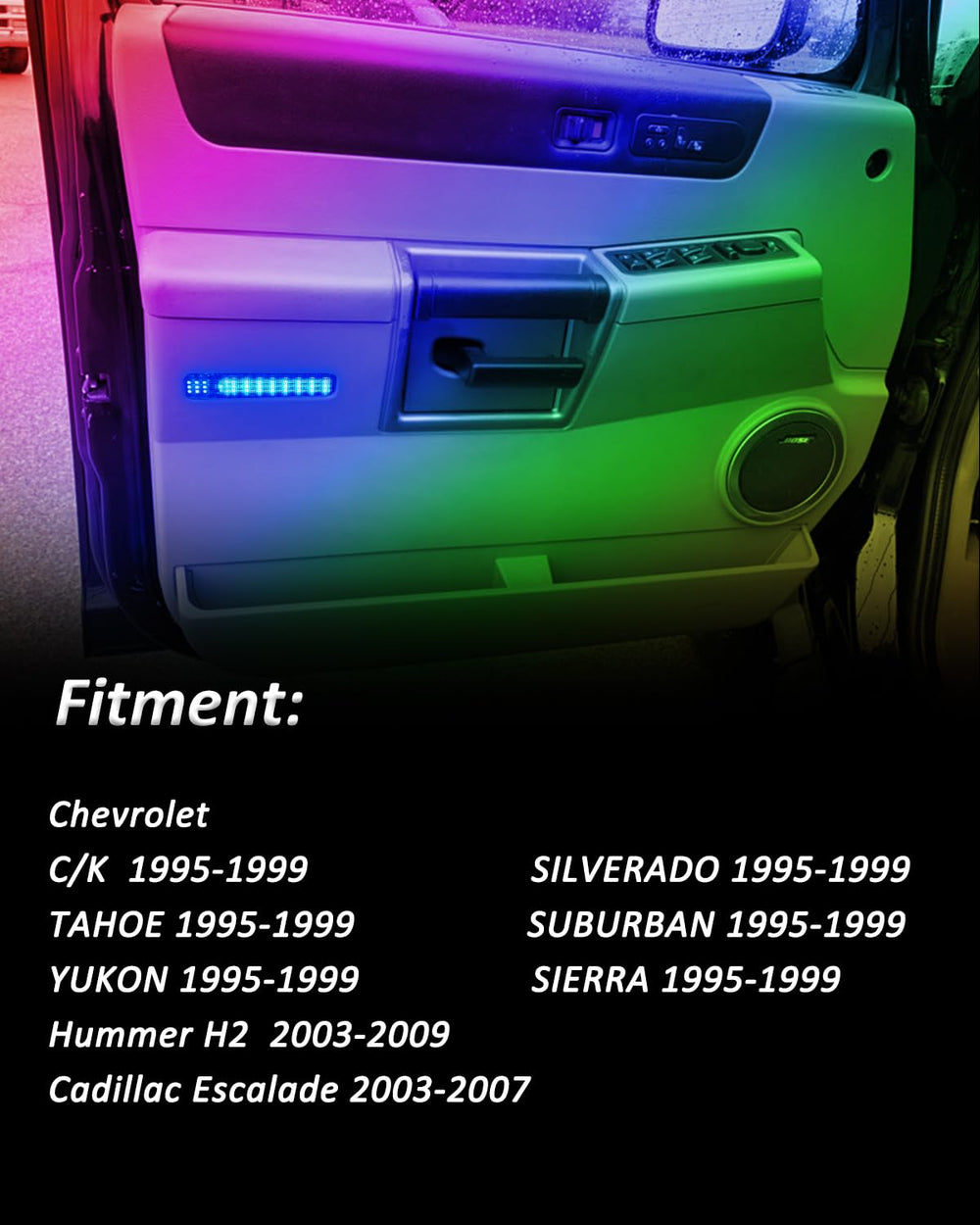 Bestview RGB door panel light for Avalanche creates vivid color accents