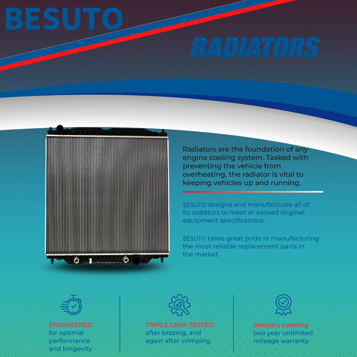 Besuto radiator side profile highlighting compact 26mm core for fit