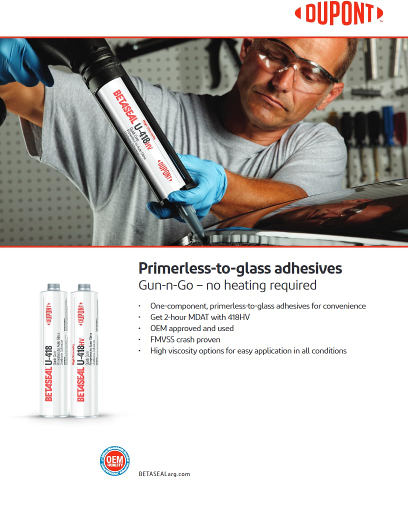 Betaseal U-418 primerless adhesion to glass frit band