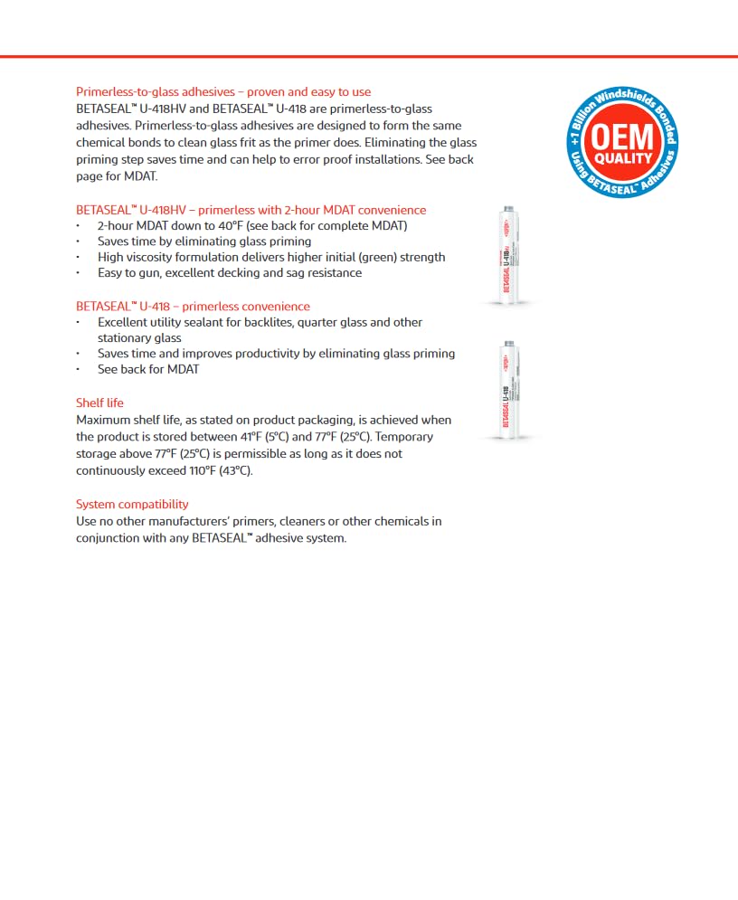 Betaseal U-418 provides strong, permanent bond for automotive glass