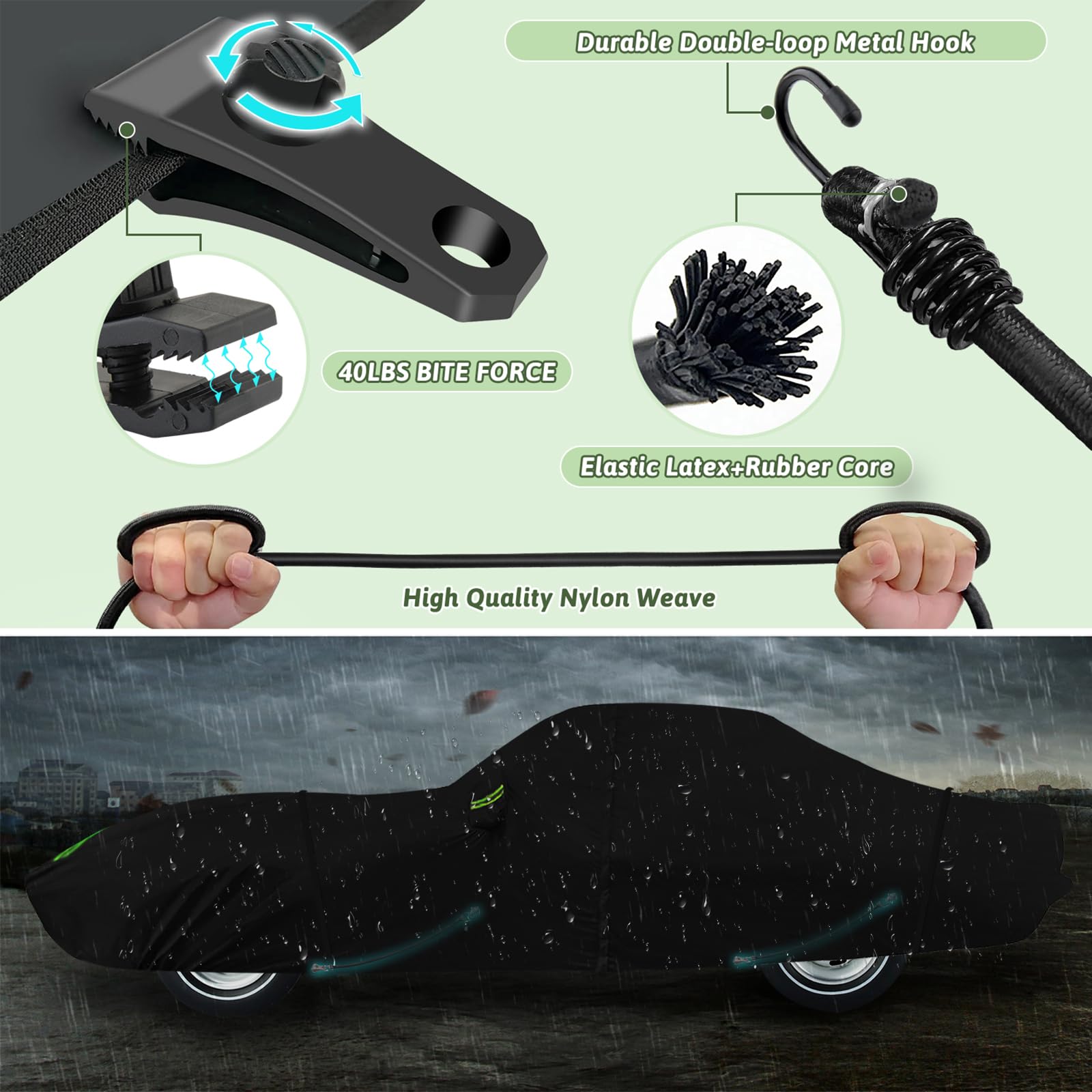 Beterny C3 car cover gust clips for secure fit in storms.