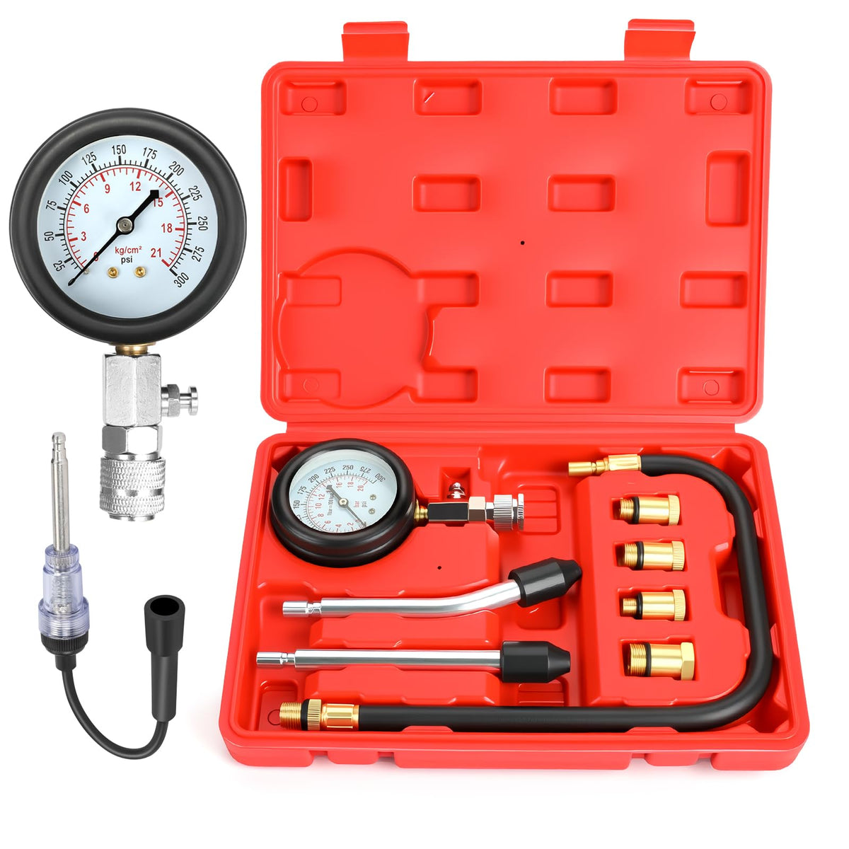 BETOOLL 9pcs compression tester kit for quick cylinder pressure checks.