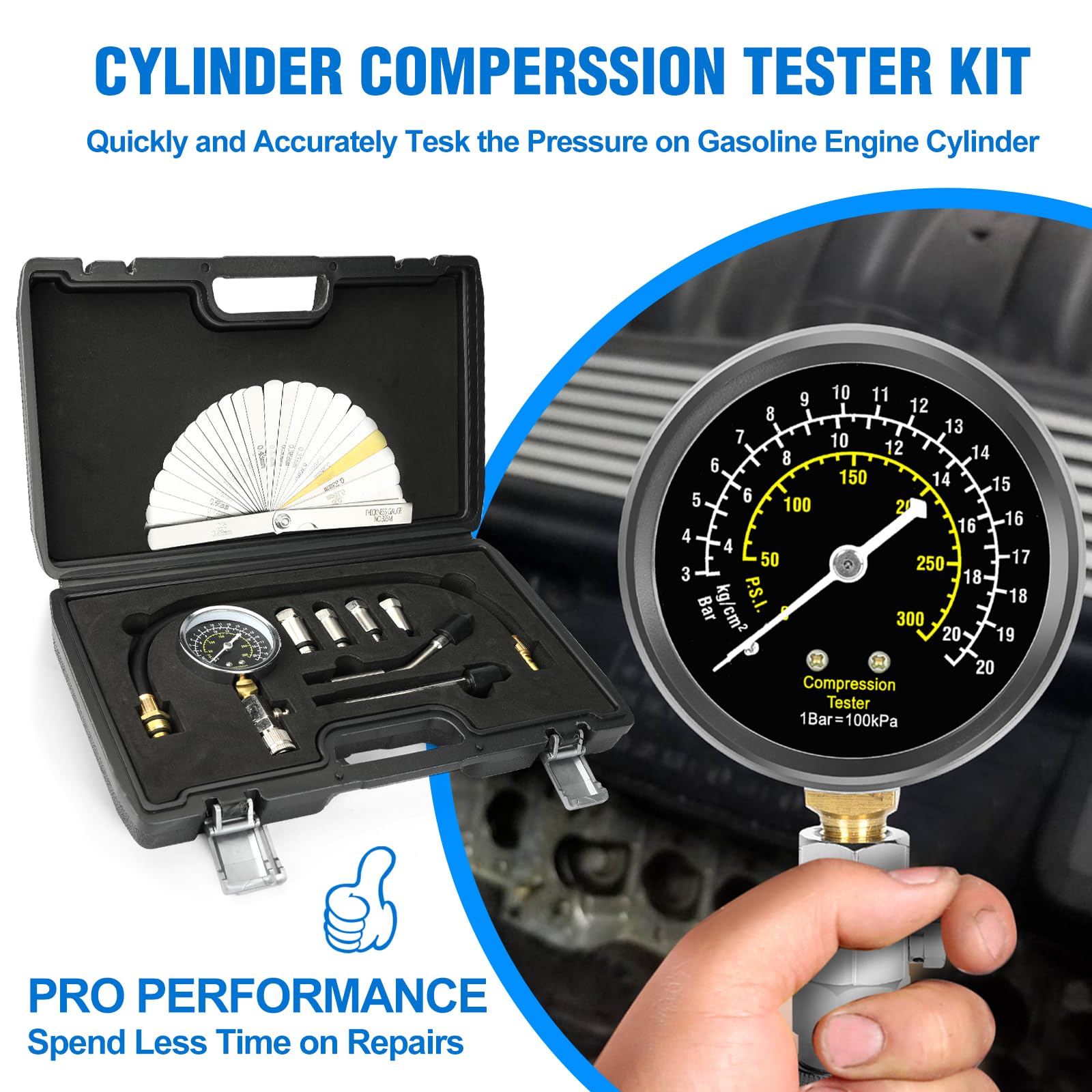 BETOOLL spark plug gap tool measuring plug gap for precise tuning.
