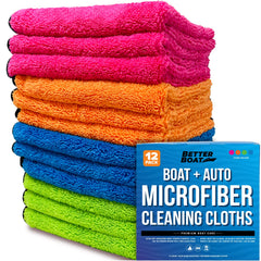 Better Boat 12-pack microfiber cloths ready for car cleaning and detailing