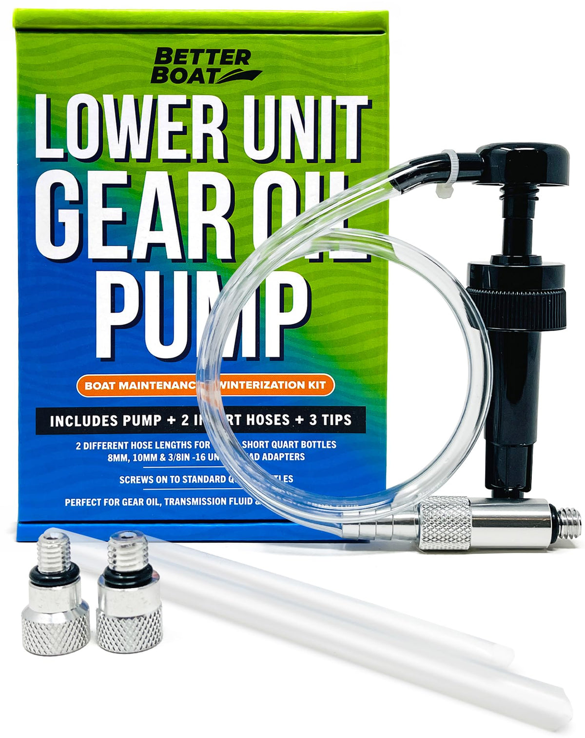 Better Boat lower-unit gear oil pump with hose connection for spill-free transfers.