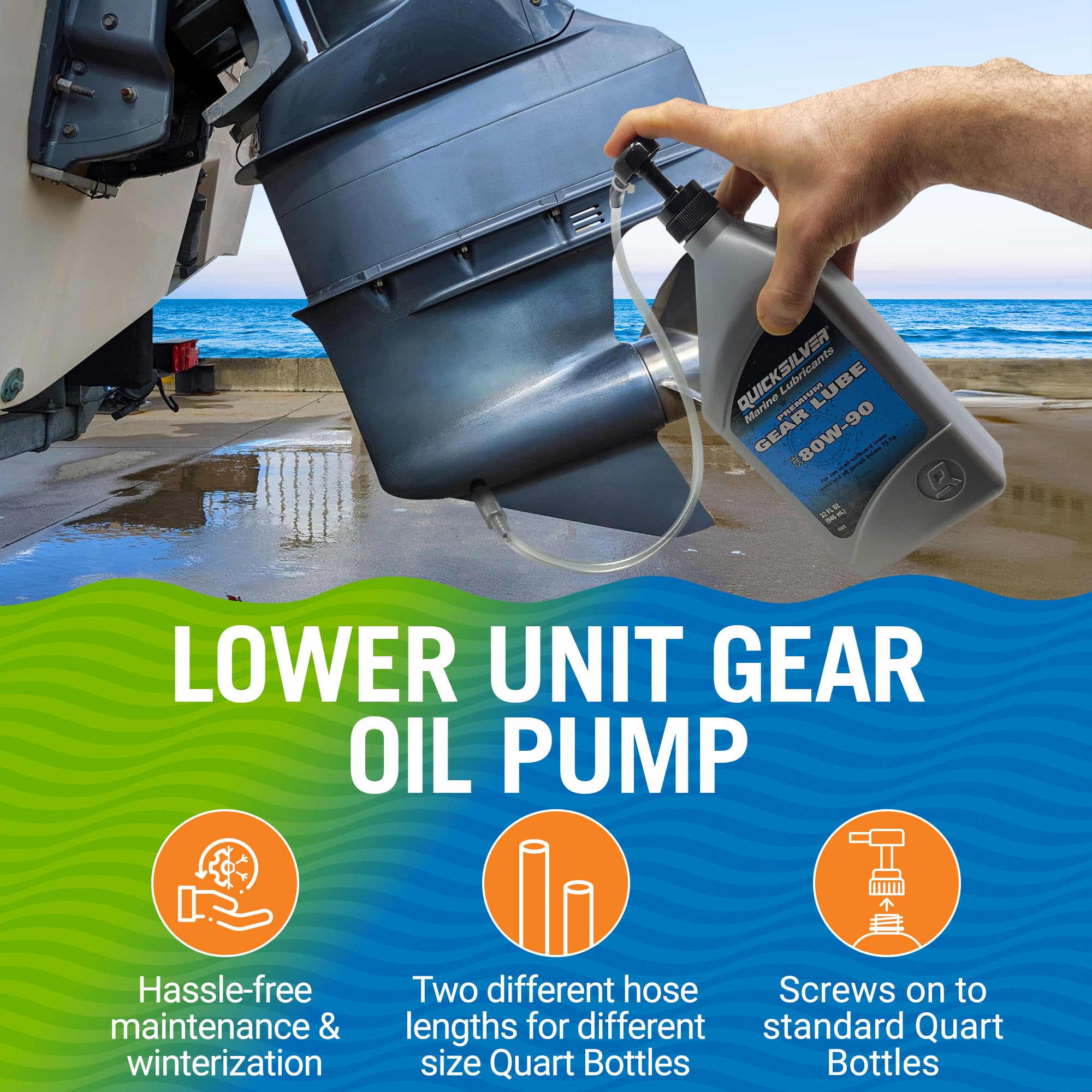 Better Boat oil pump quick-connect tips enabling compatible connections to outboard lower units.