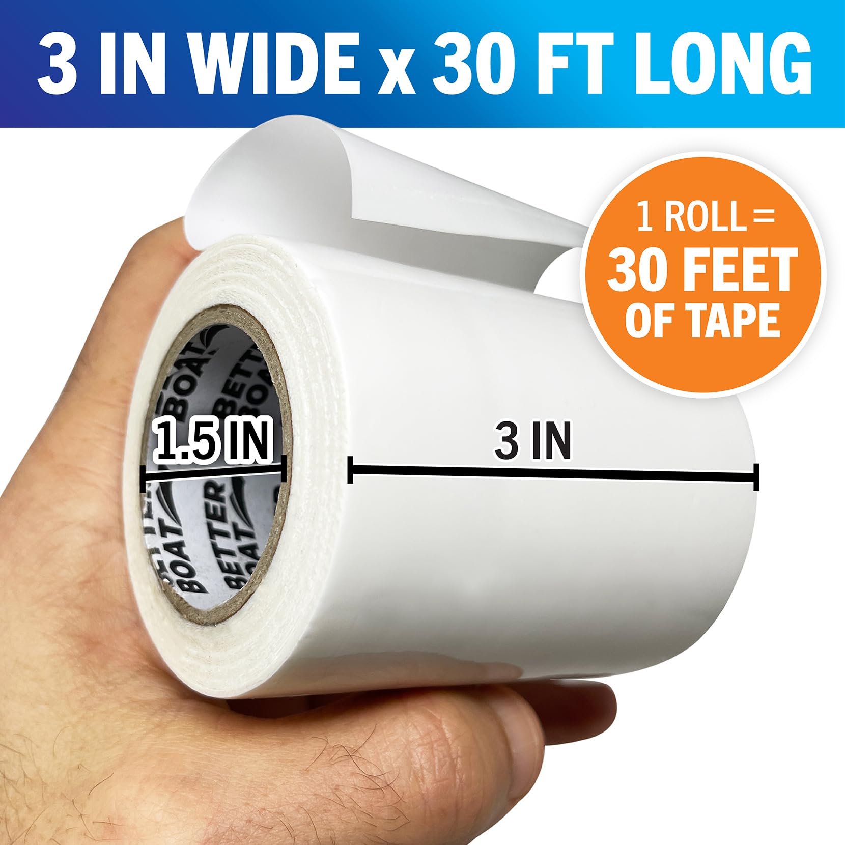 Better Boat repair tape sealing a boat cover patch on vinyl surface
