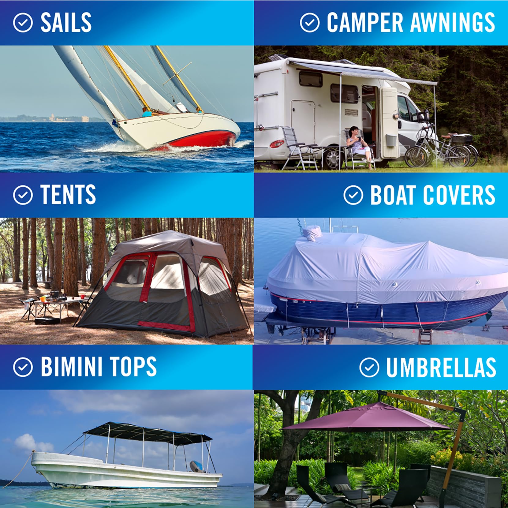 Better Boat repair tape on canvas fabric displaying durable adhesive in action