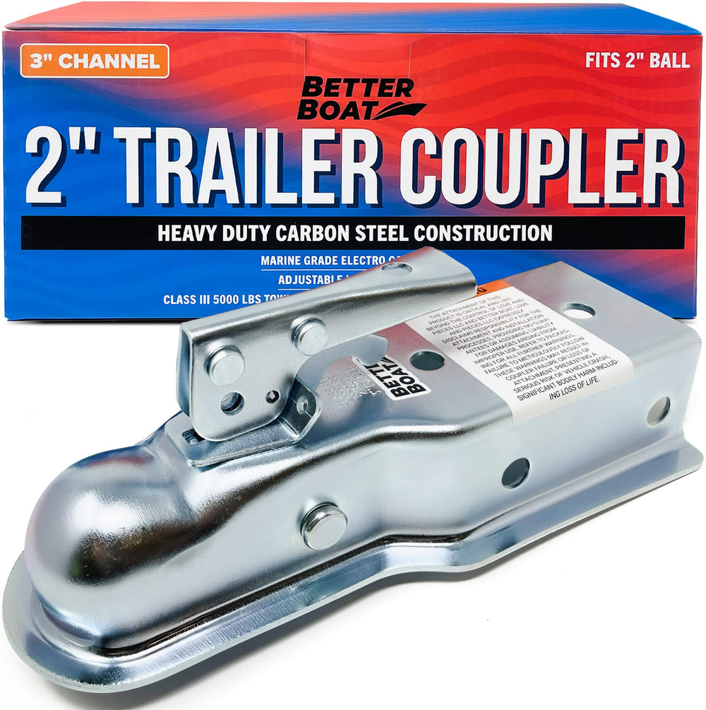 Better Boat 2in ball trailer coupler ready for secure towing on road trips