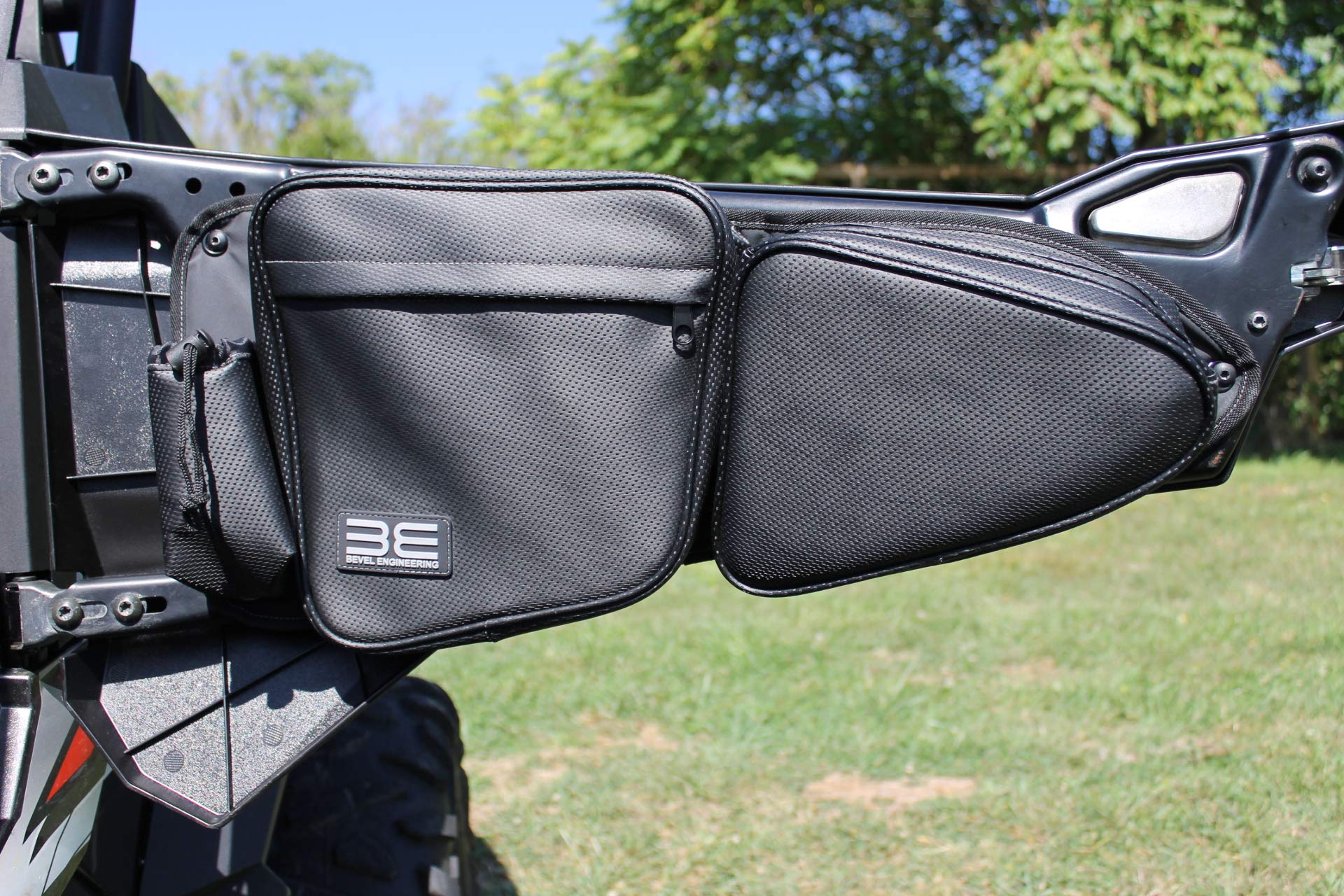 Bevel Engineering side door bag right with knee protection pad for safer trail rides