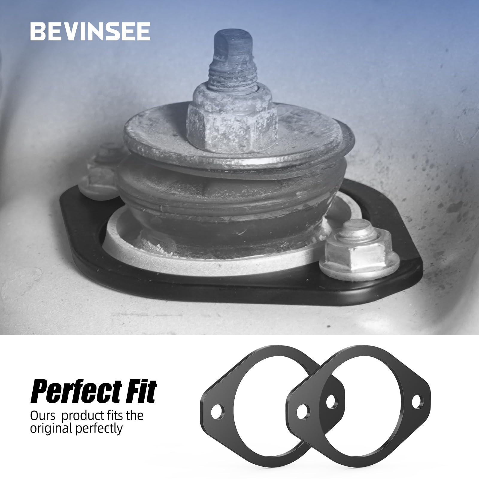 Bevinsee rear strut mount for E30 demonstrates bolt-on ease for fast installation.