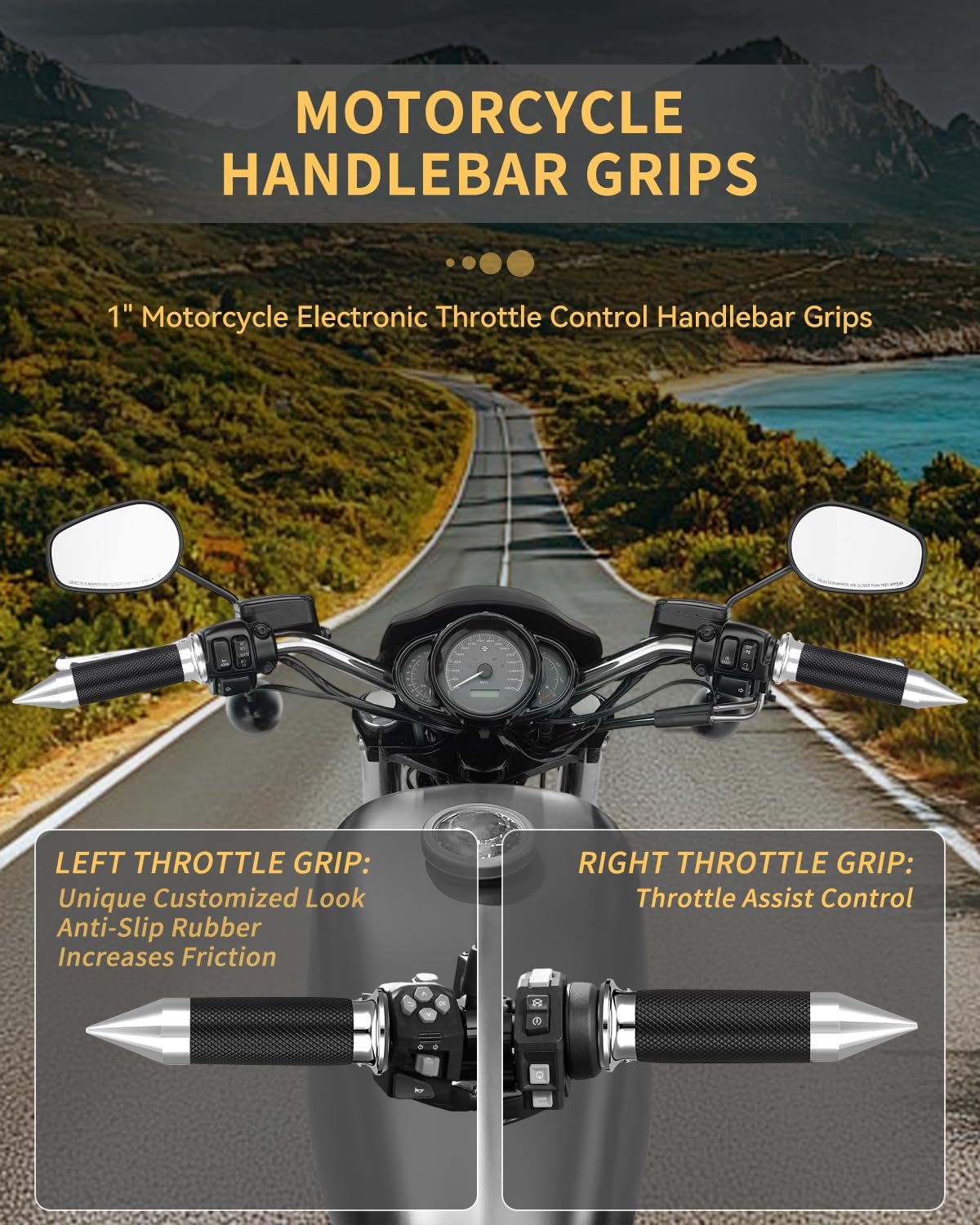 Beyisi aluminum-rubber grips for Harley, installation detail.