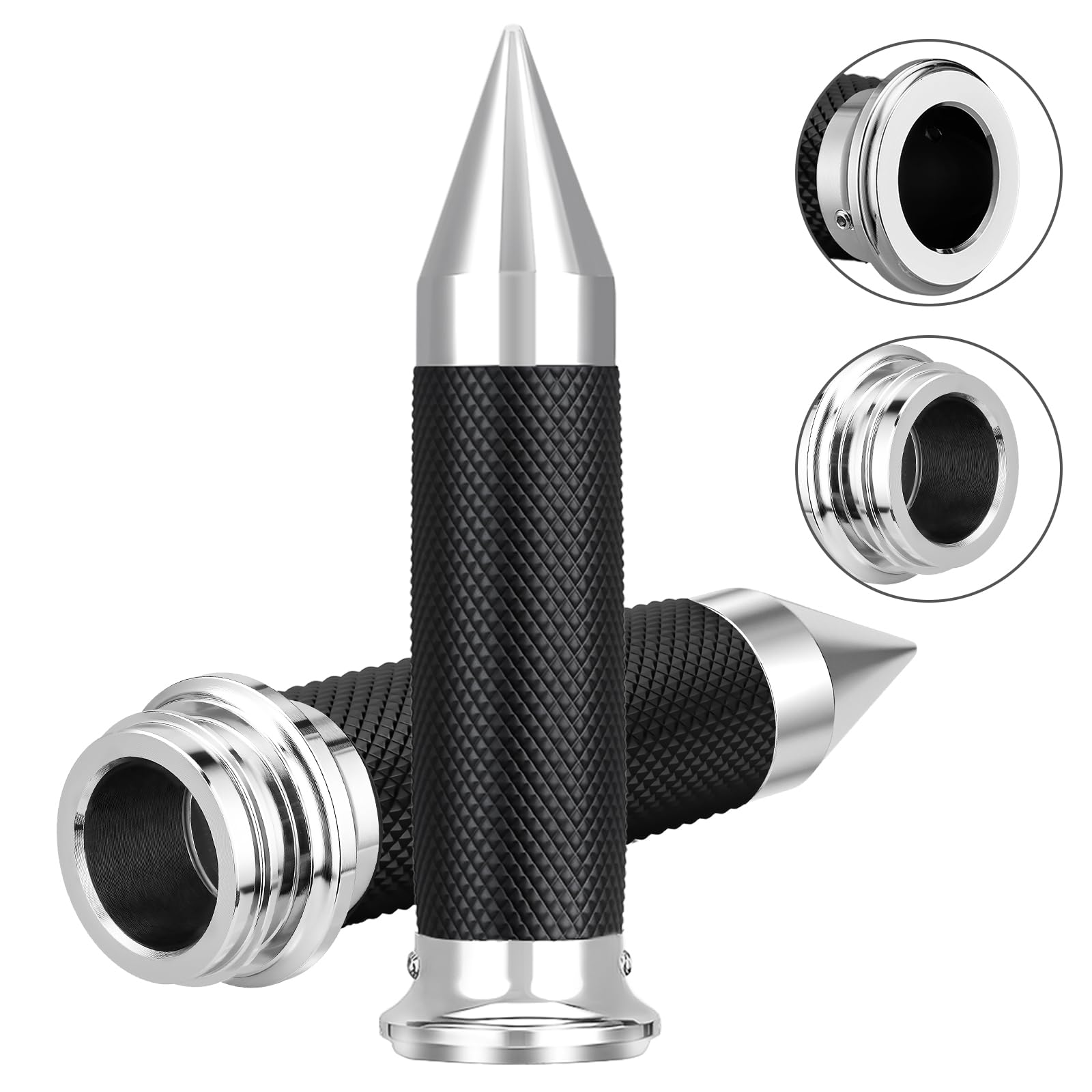 Beyisi electronic throttle grips on Harley, front view, rugged chrome and firm grip.