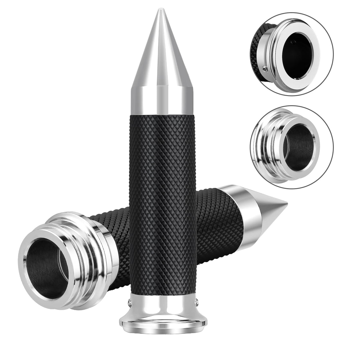 Beyisi electronic throttle grips on Harley, front view, rugged chrome and firm grip.