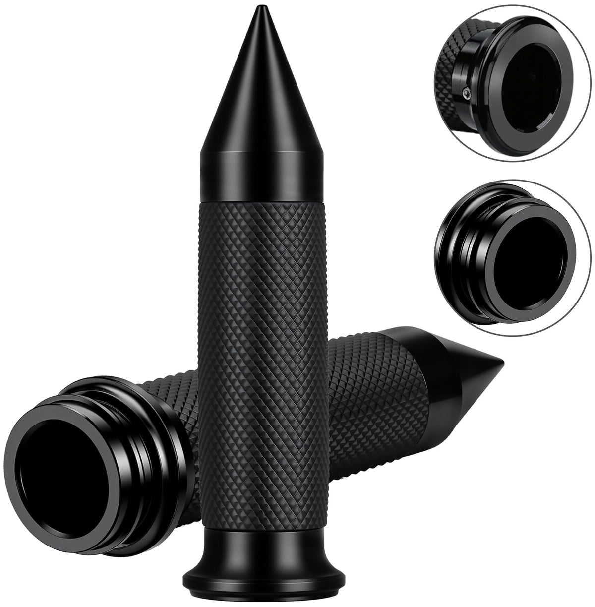 Beyisi motorcycle grips left spike closeup showing anti-slip texture for secure handling.