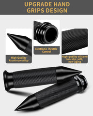 Beyisi motorcycle grips right spike closeup in black finish for durable, corrosion-resistant performance.